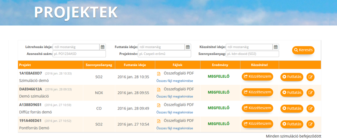 projektek lista full